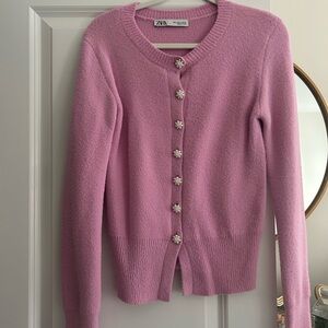 Zara Pink Cardigan Sweater with Pearl Detail